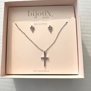Bisjoux Silver Cross Necklace and Earring Set